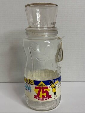 Planters Mr. Peanut 75th Birthday Collectible Glass Jar - Clear Vintage